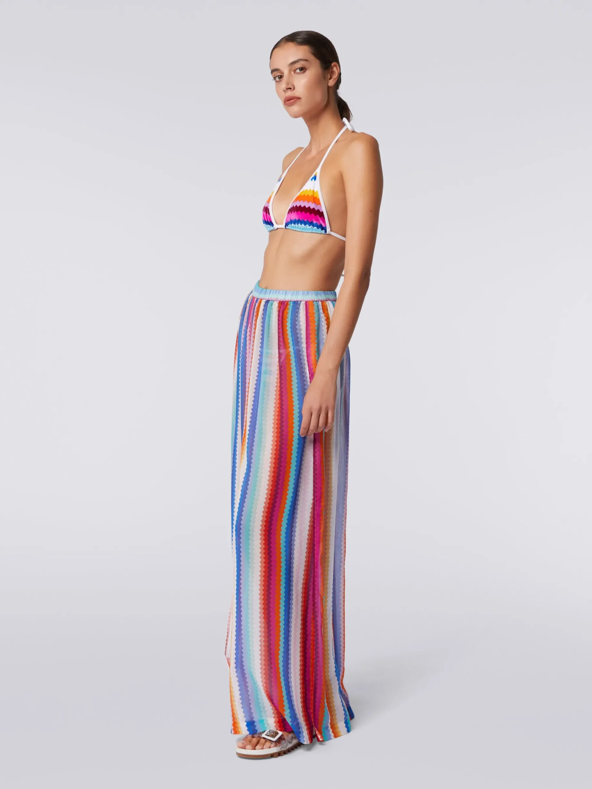 Pantaloni copricostume in cotone e seta zig zag