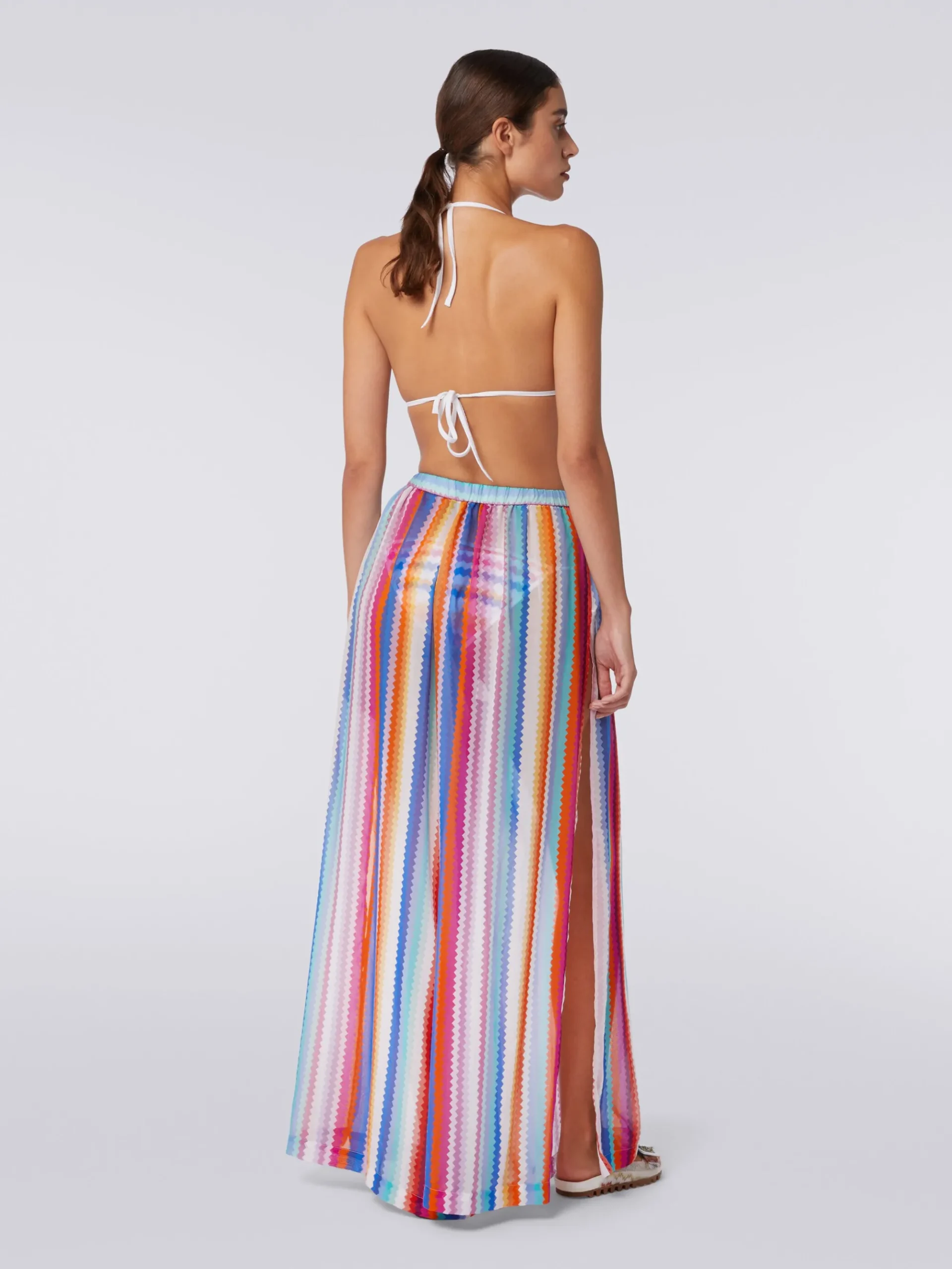 Pantaloni copricostume in cotone e seta zig zag