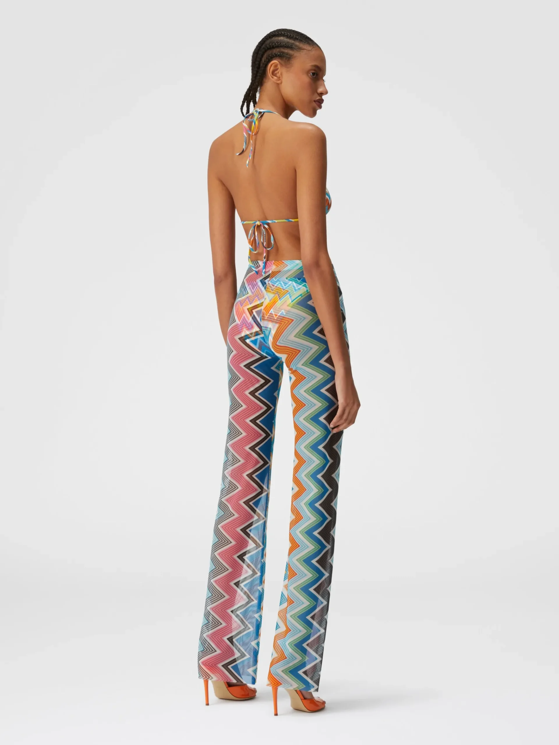 Pantaloni copricostume in tulle stampa zig zag