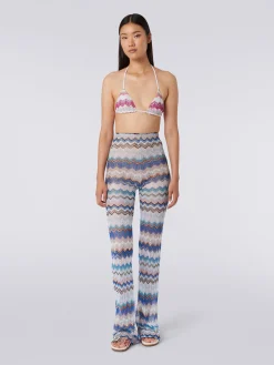 Pantaloni copricostume in crochet zig zag con lurex
