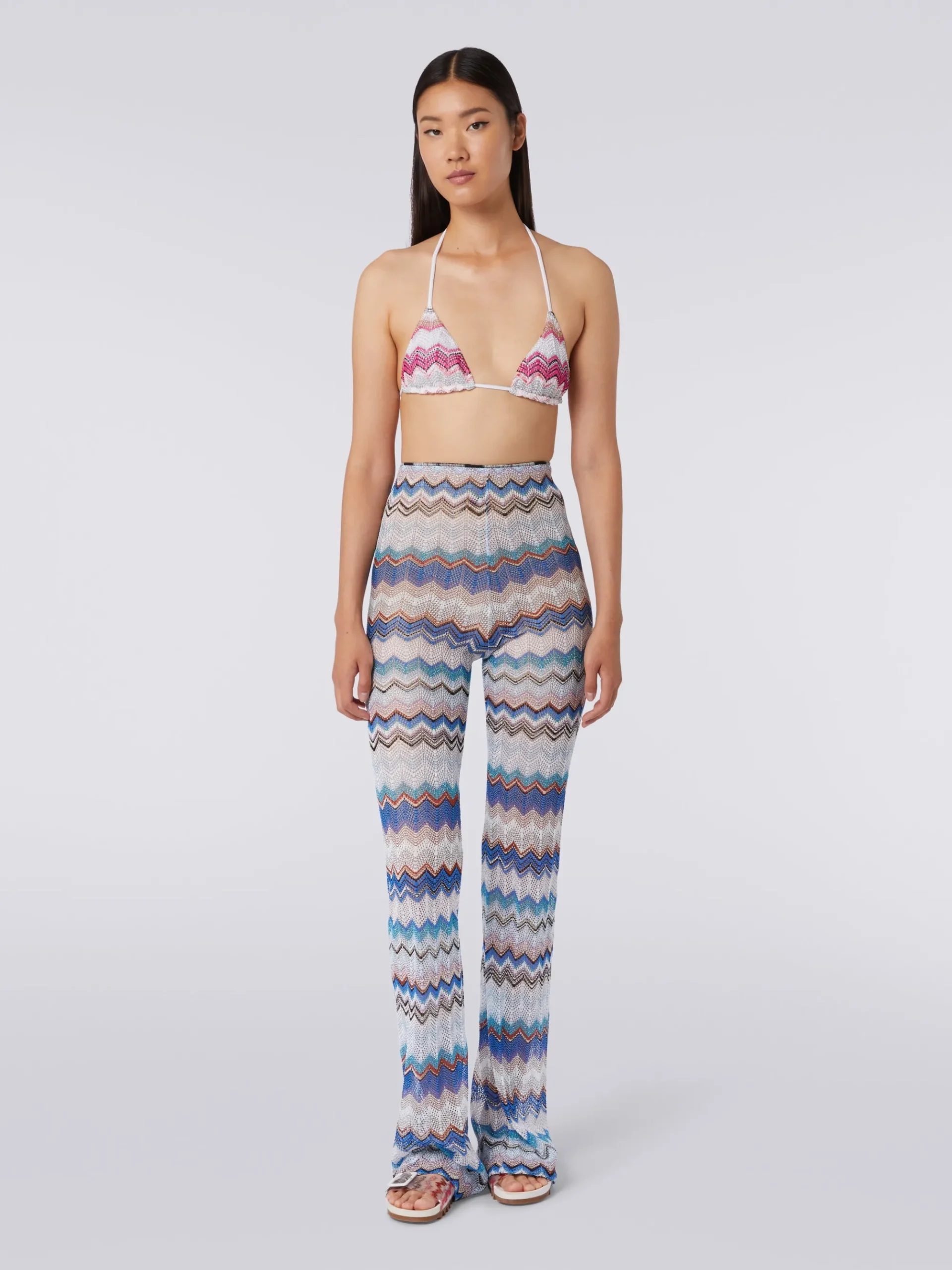 Pantaloni copricostume in crochet zig zag con lurex
