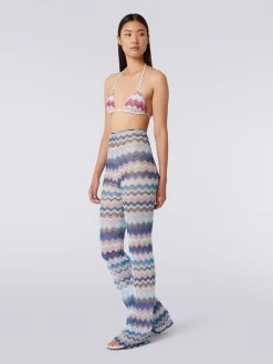 Pantaloni copricostume in crochet zig zag con lurex