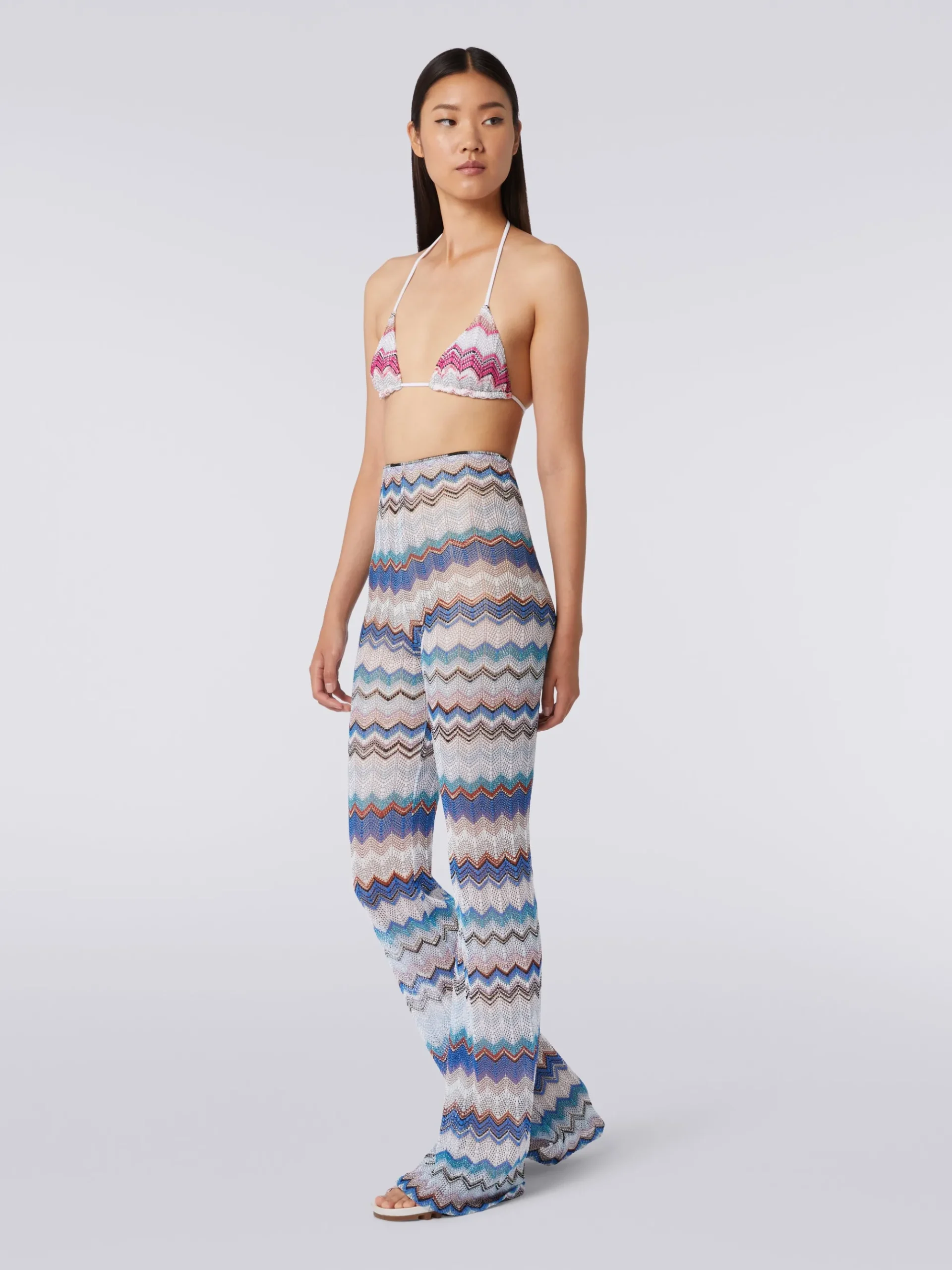 Pantaloni copricostume in crochet zig zag con lurex