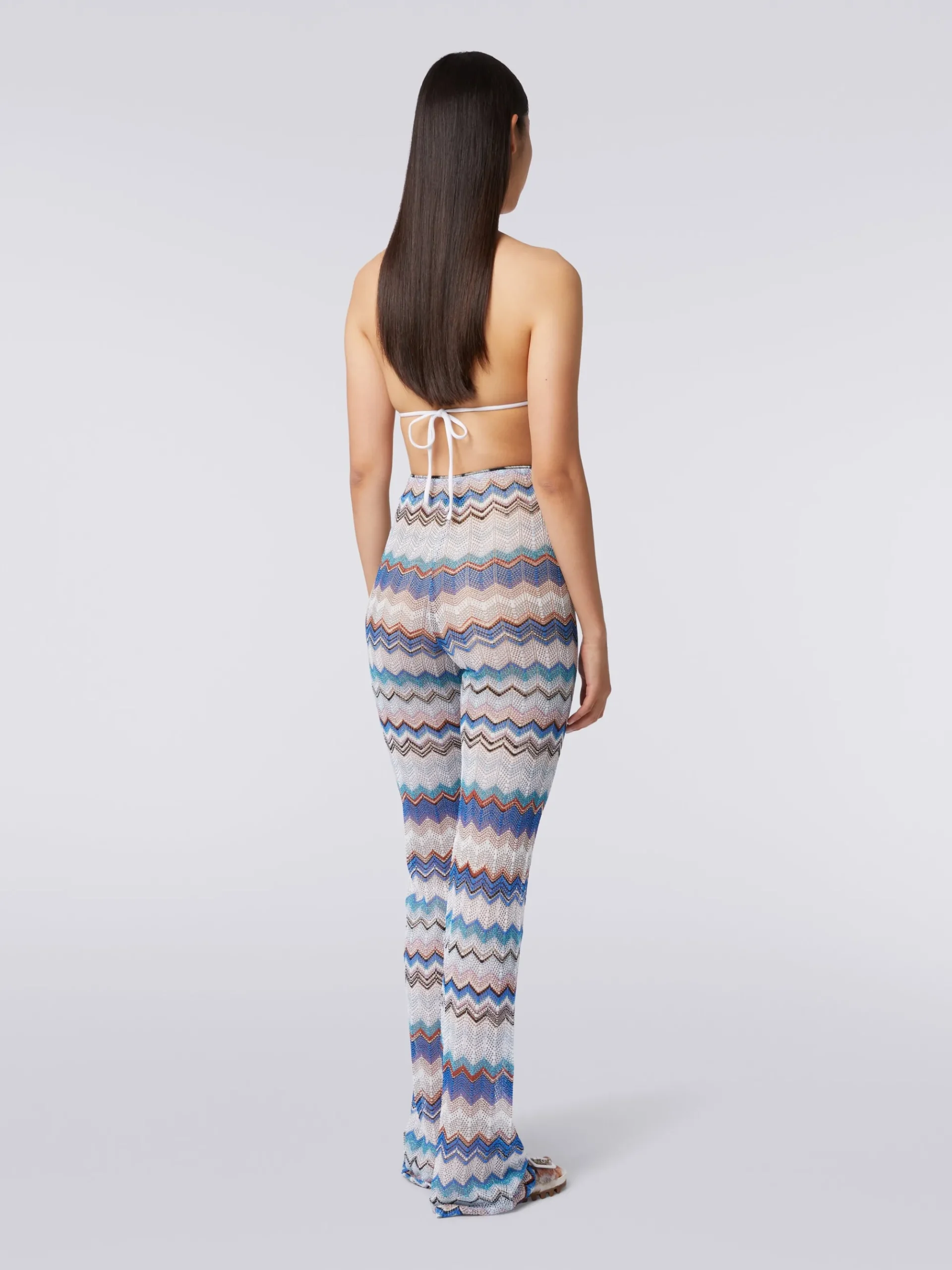 Pantaloni copricostume in crochet zig zag con lurex