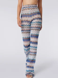 Pantaloni copricostume in crochet zig zag con lurex