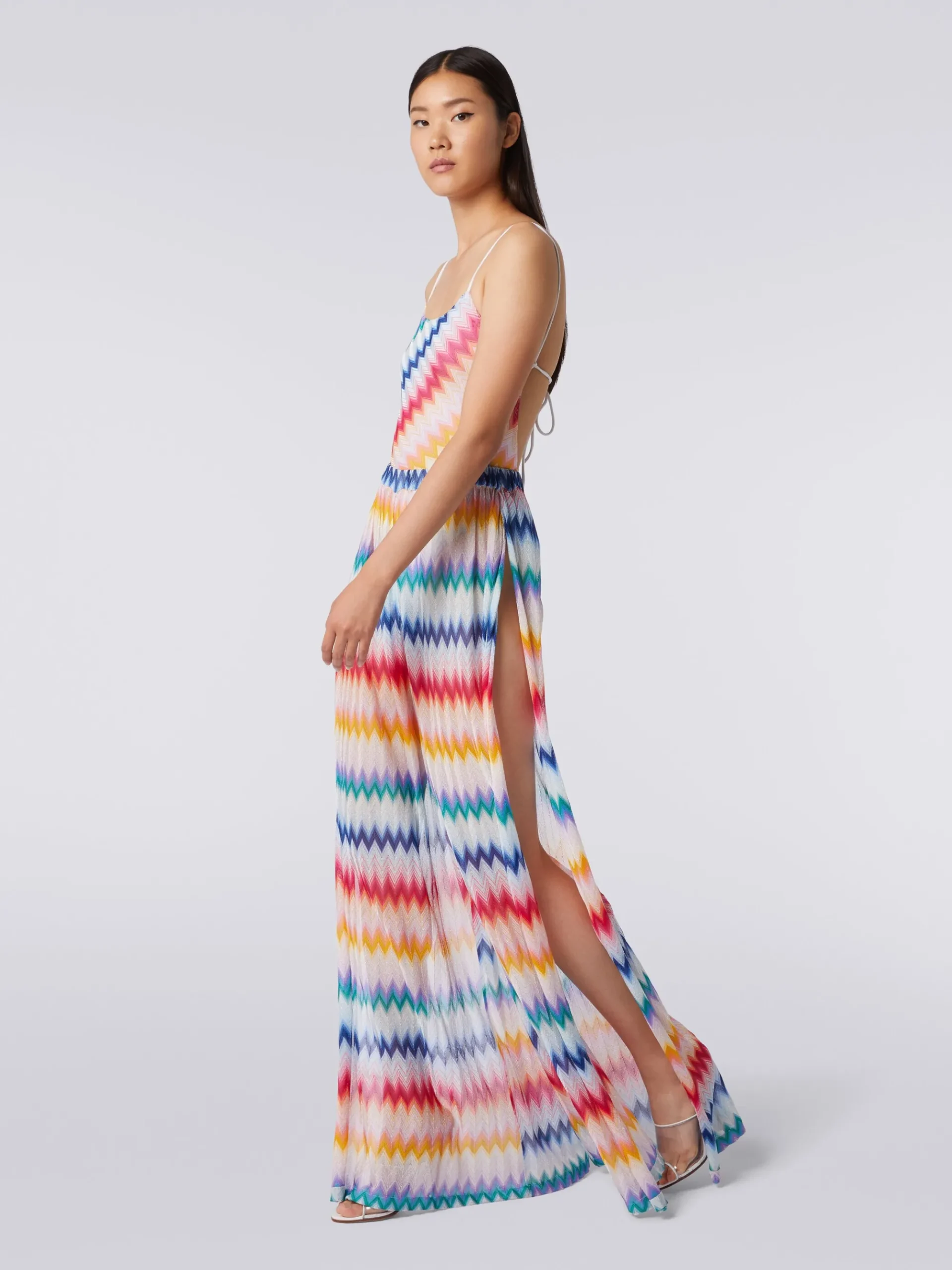 Pantaloni copricostume zig zag con lurex