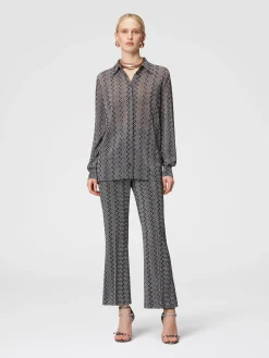 Pantaloni crop con motivo zig zag lamé