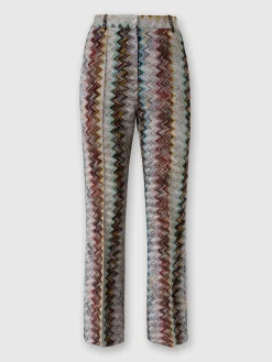 Pantaloni crop con motivo zig zag fiammato lamé