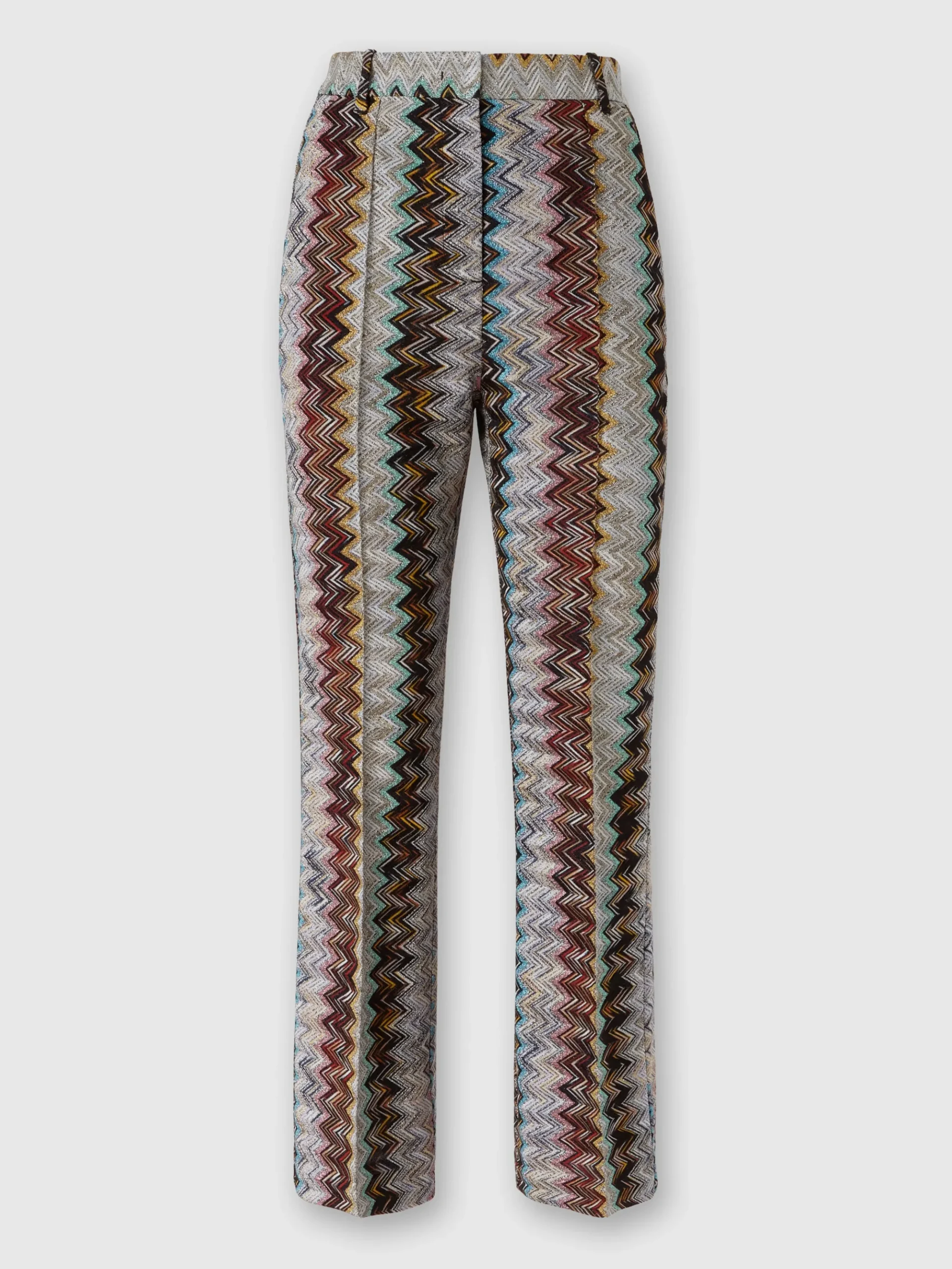 Pantaloni crop con motivo zig zag fiammato lamé