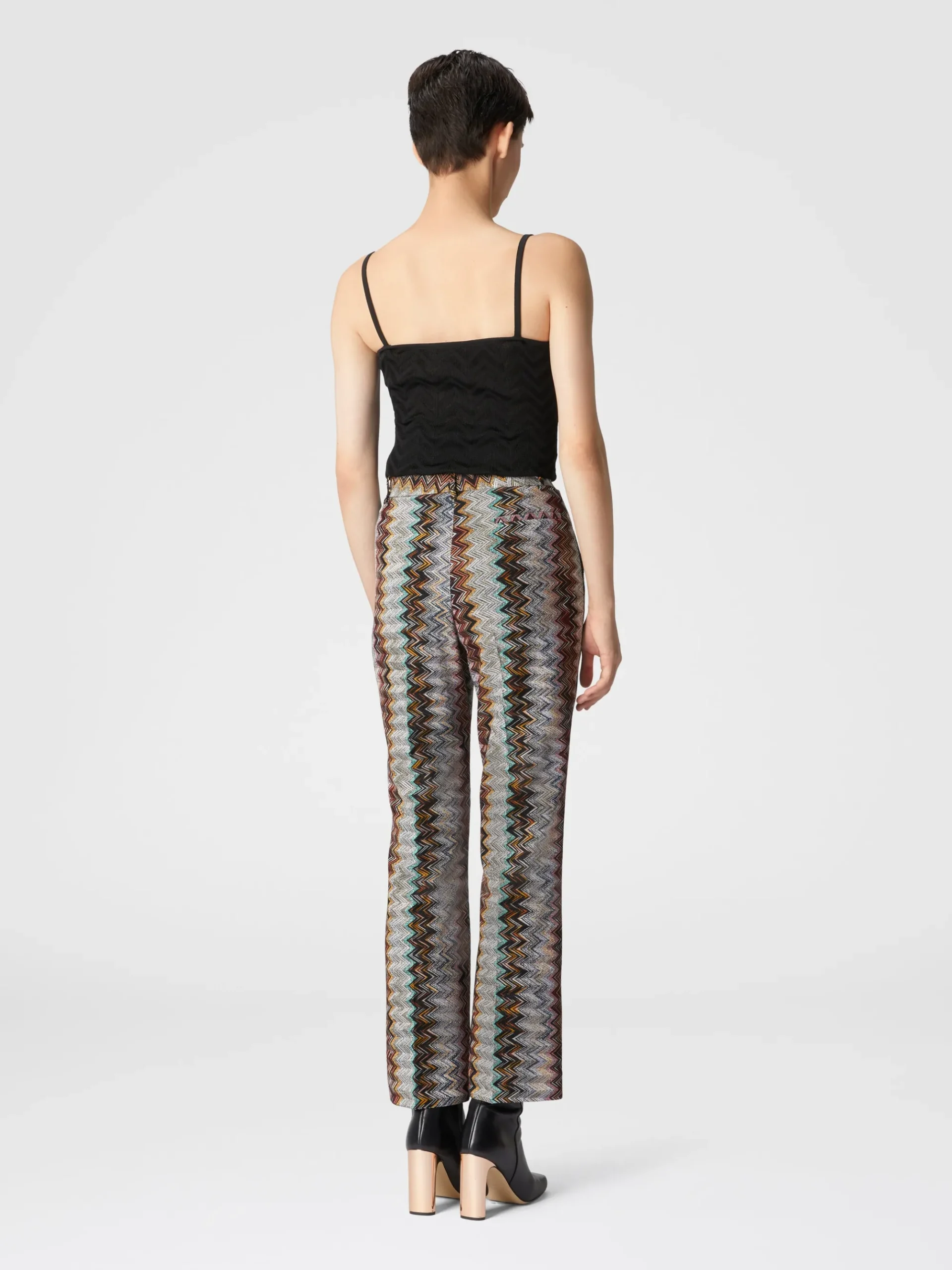 Pantaloni crop con motivo zig zag fiammato lamé