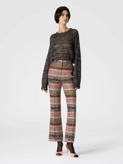 Pantaloni crop in misto viscosa zig zag lamé