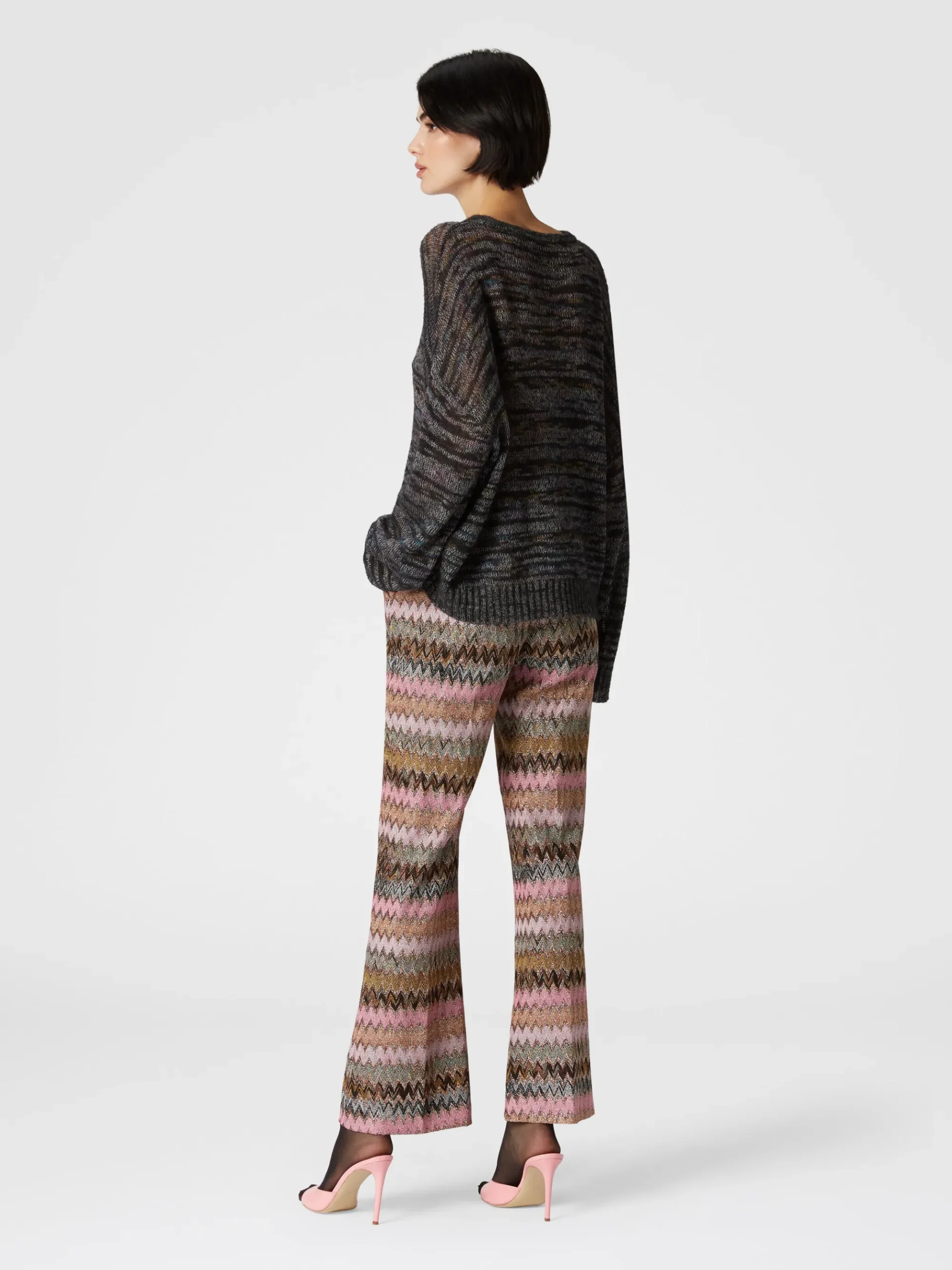 Pantaloni crop in misto viscosa zig zag lamé