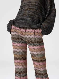 Pantaloni crop in misto viscosa zig zag lamé