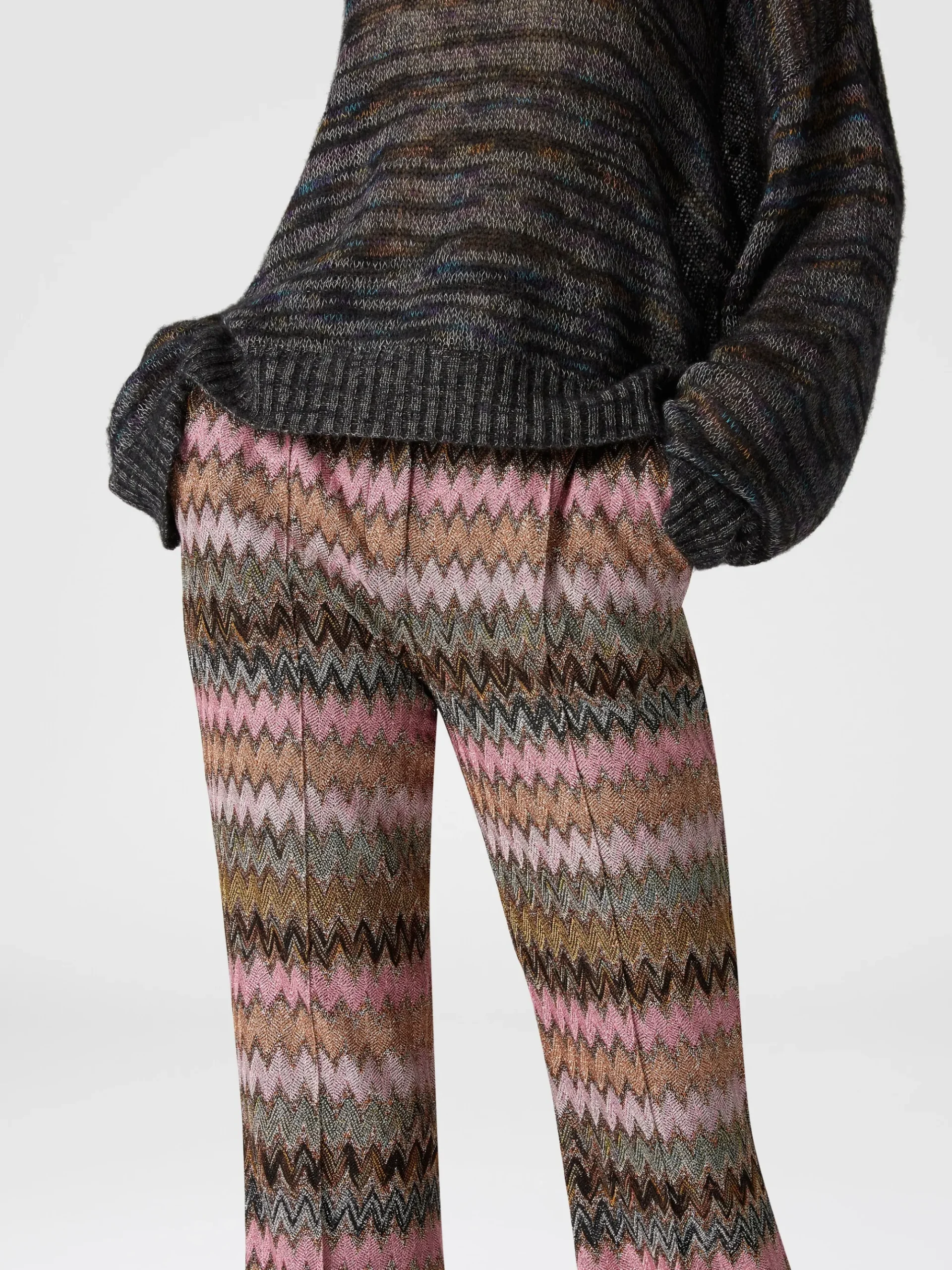 Pantaloni crop in misto viscosa zig zag lamé