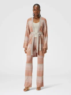 Pantaloni dritti con motivo greca zig zag lamé
