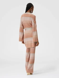 Pantaloni dritti con motivo greca zig zag lamé