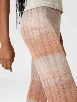 Pantaloni dritti con motivo greca zig zag lamé