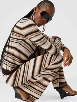 Pantaloni dritti in maglia rigata di cotone e viscosa