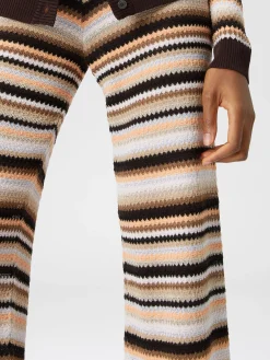 Pantaloni dritti in maglia rigata di cotone e viscosa