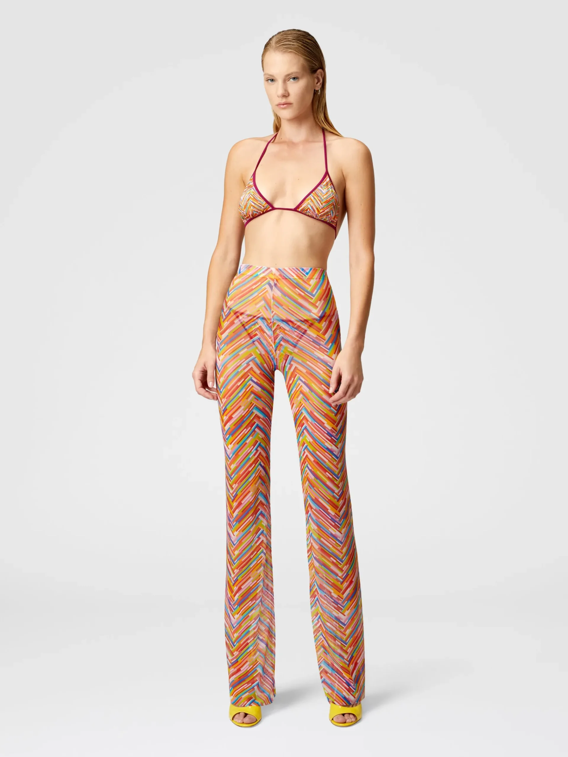 Pantaloni dritti in tulle stampato