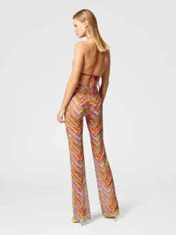 Pantaloni dritti in tulle stampato