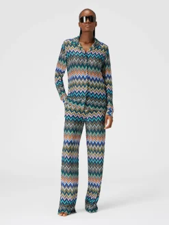 Pantaloni dritti in viscosa con zig zag sfalsato