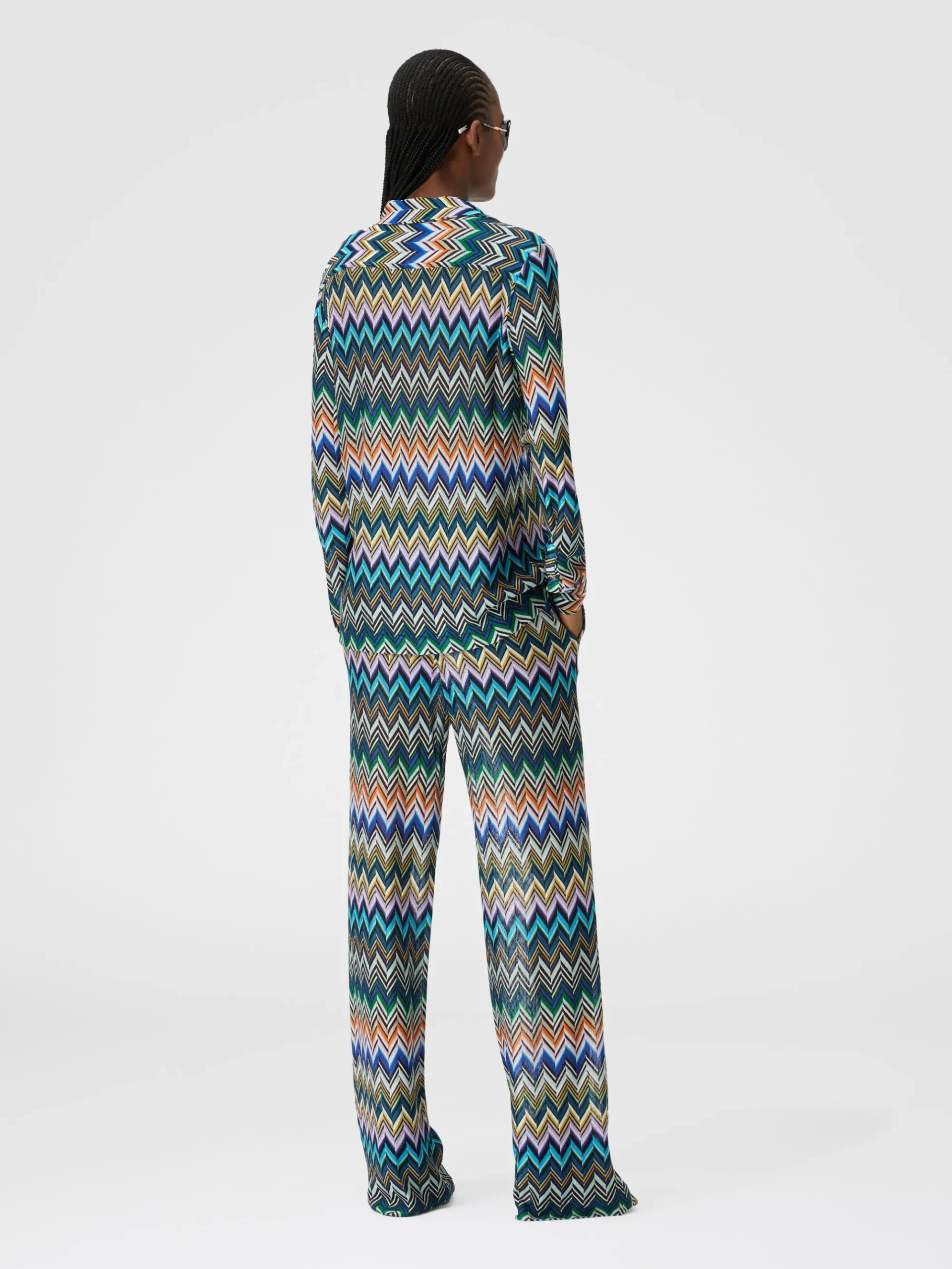 Pantaloni dritti in viscosa con zig zag sfalsato