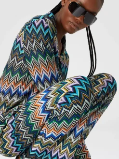 Pantaloni dritti in viscosa con zig zag sfalsato