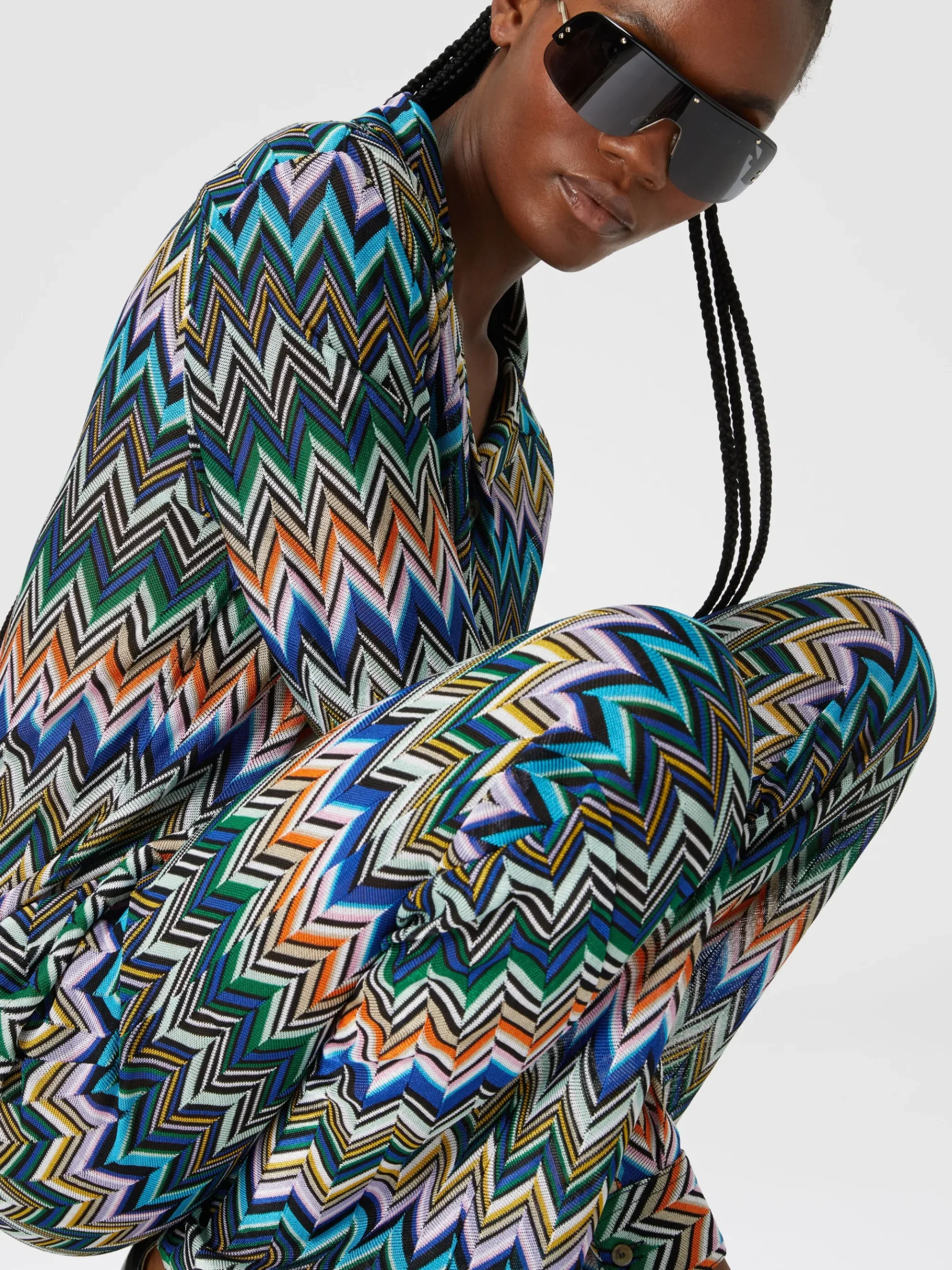 Pantaloni dritti in viscosa con zig zag sfalsato
