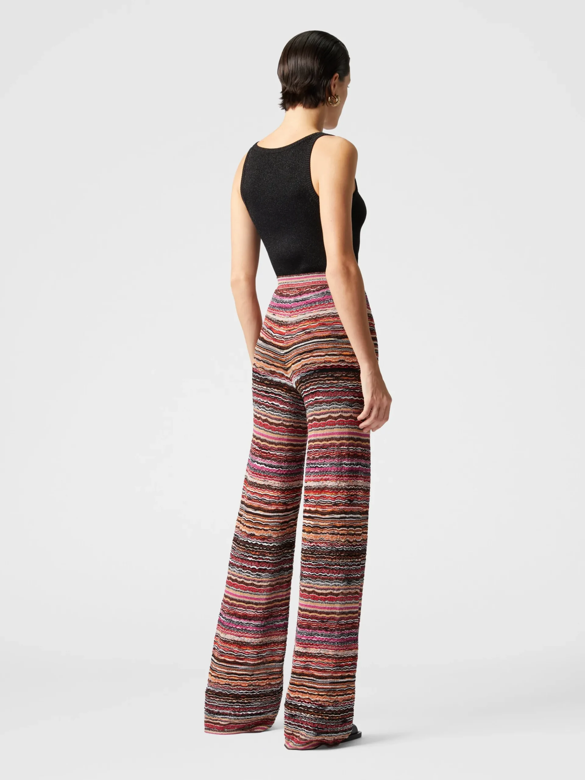 Pantaloni dritti in viscosa goffrata lamé motivo onde