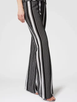 Pantaloni dritti rigati in cotone e viscosa