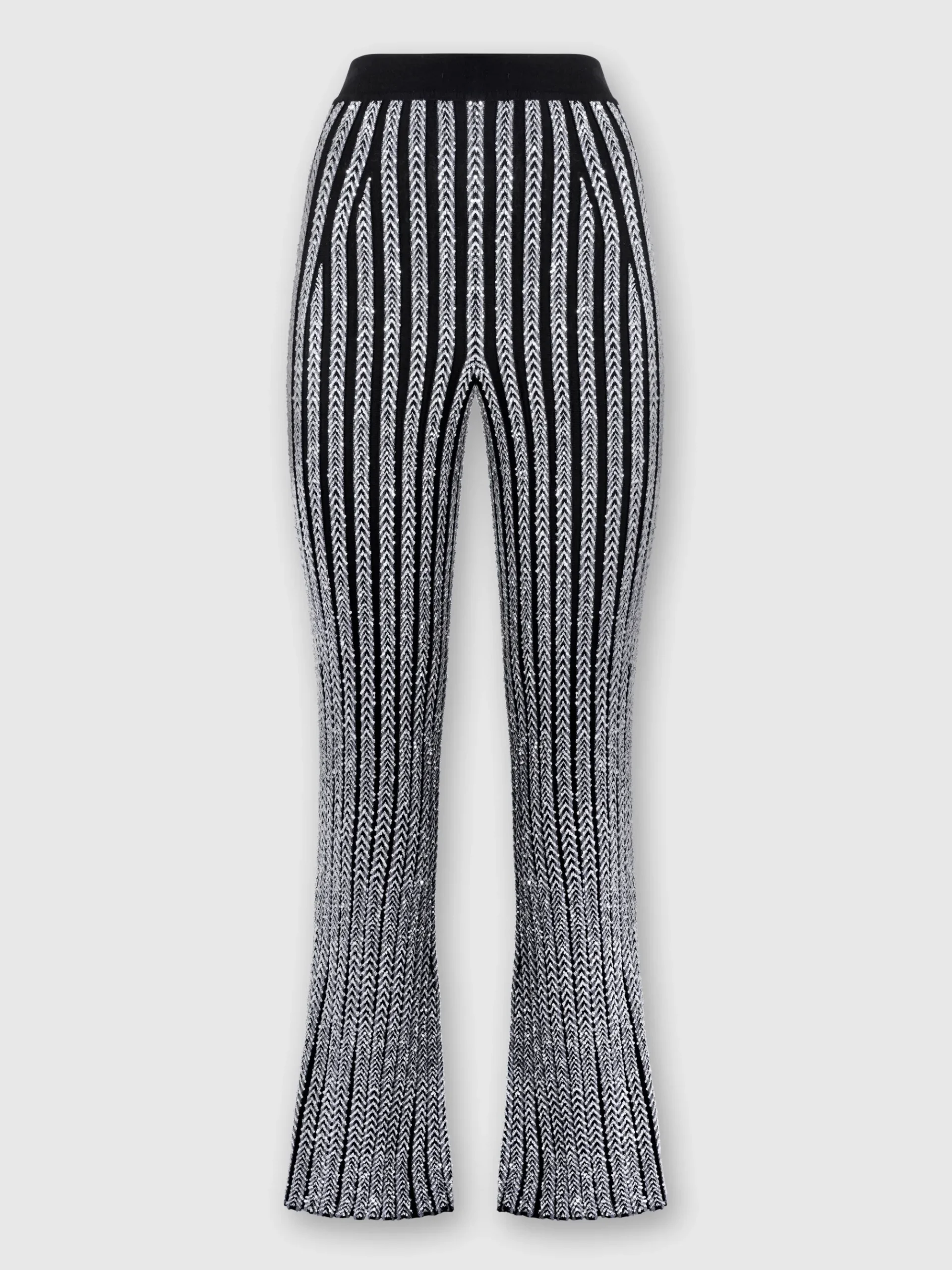 Pantaloni flare a costine zig zag con paillettes