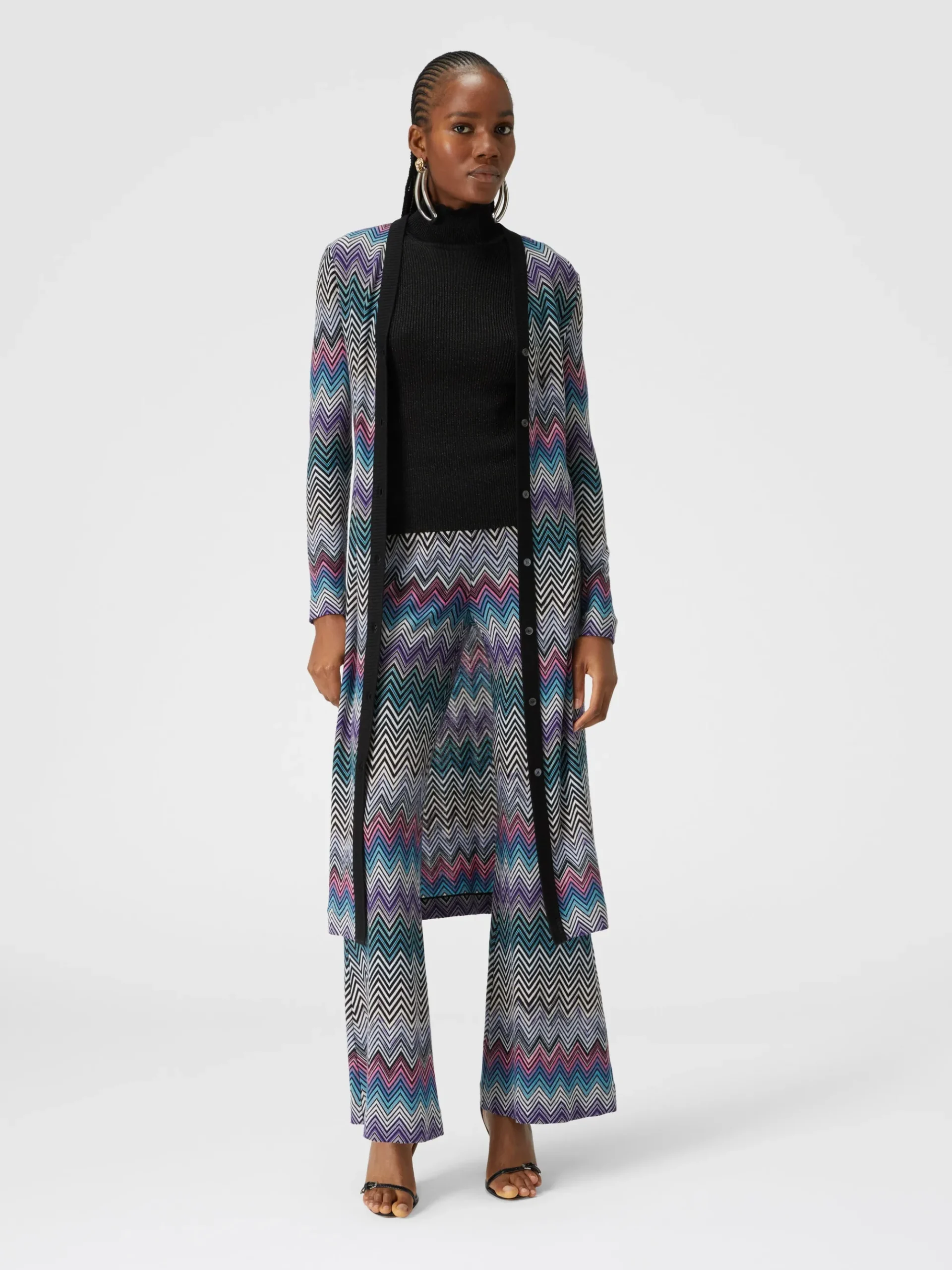 Pantaloni flare in lana zig zag