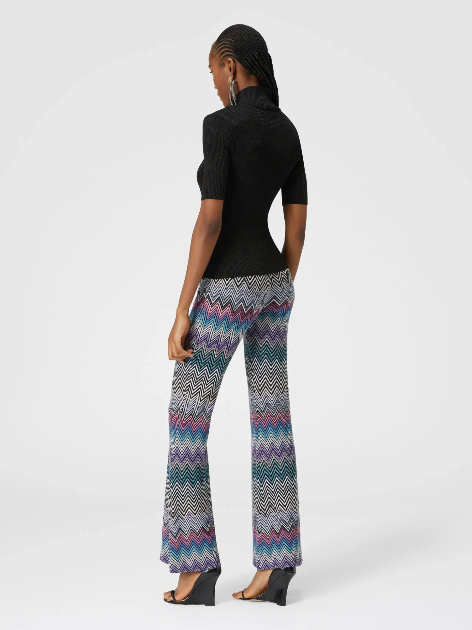 Pantaloni flare in lana zig zag