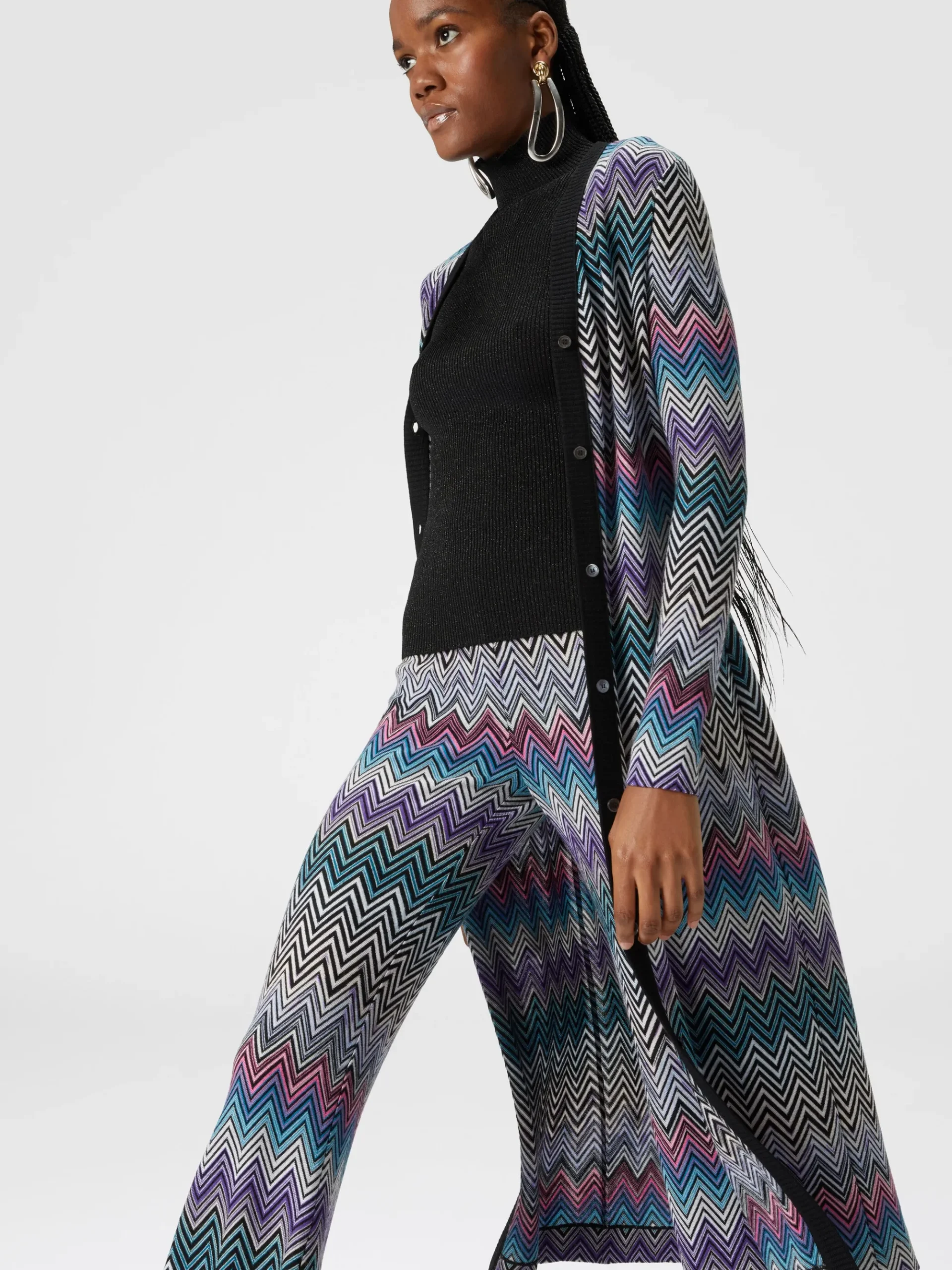 Pantaloni flare in lana zig zag