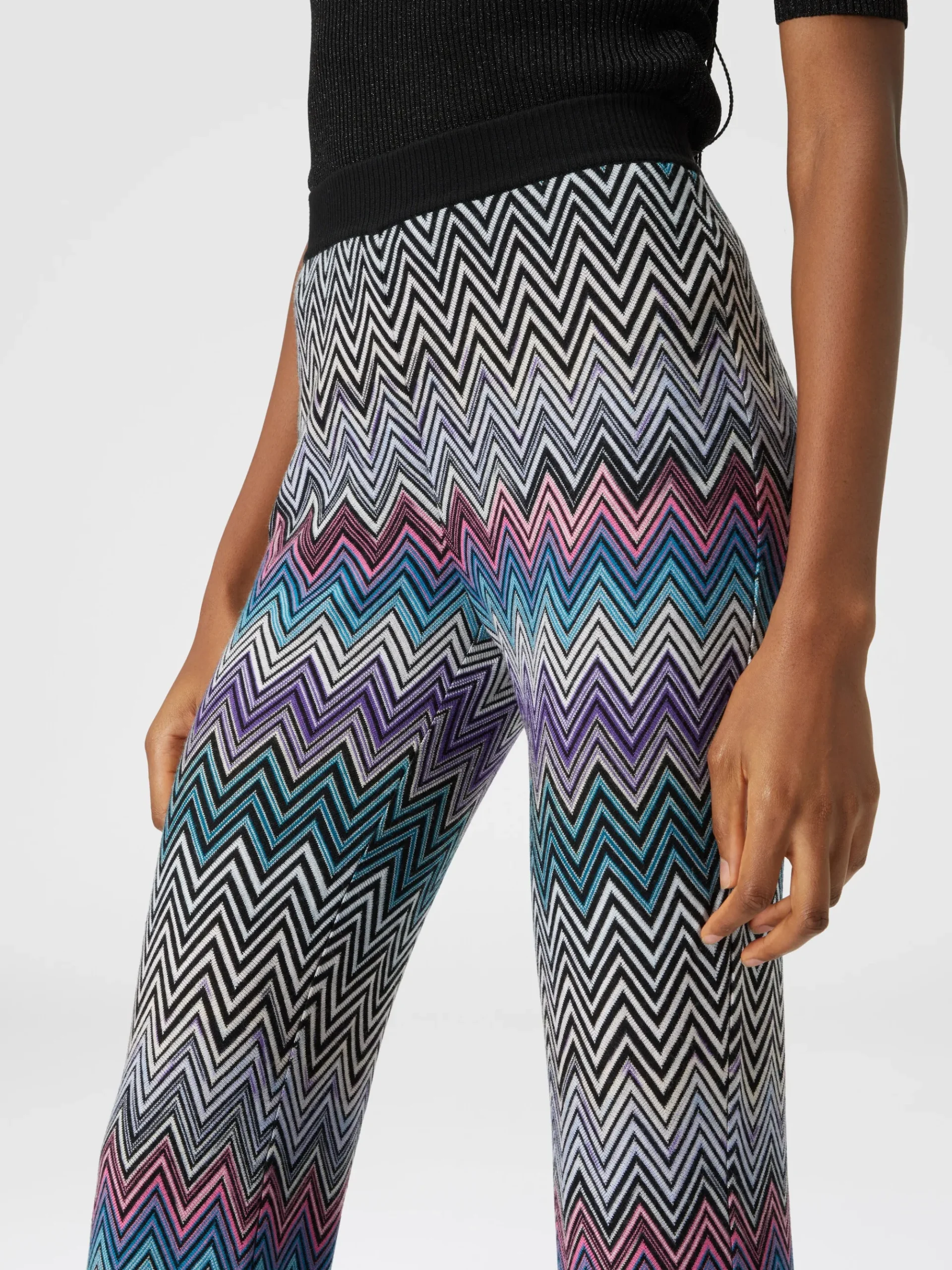 Pantaloni flare in lana zig zag