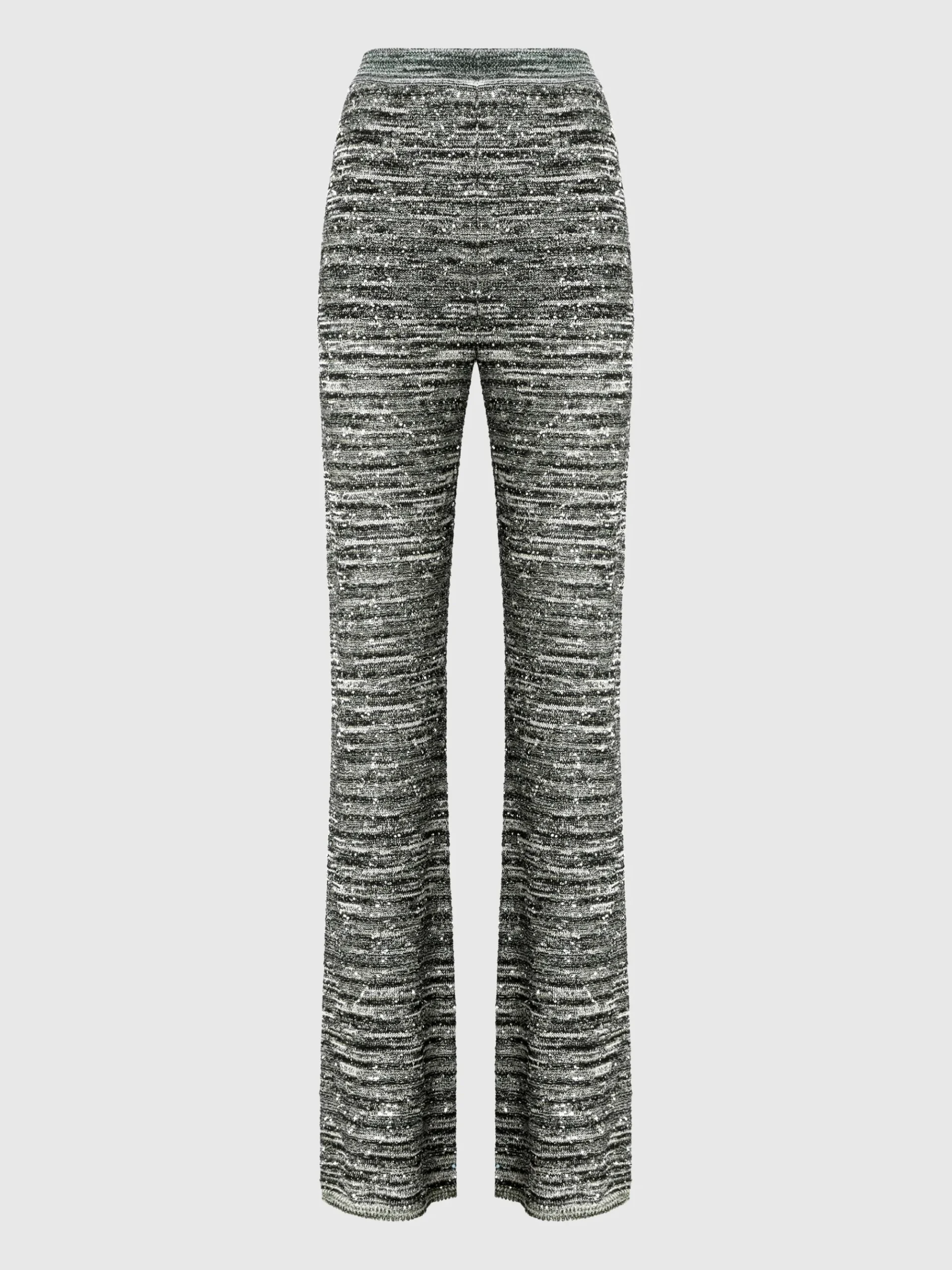 Pantaloni flare in maglia fiammata con paillettes