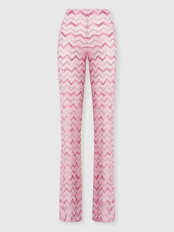 Pantaloni flare in misto viscosa zig zag fiammato