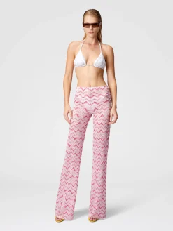 Pantaloni flare in misto viscosa zig zag fiammato
