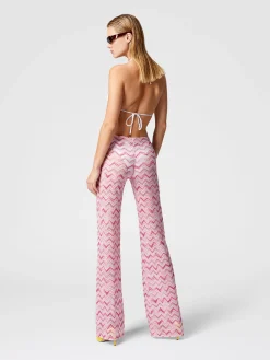 Pantaloni flare in misto viscosa zig zag fiammato