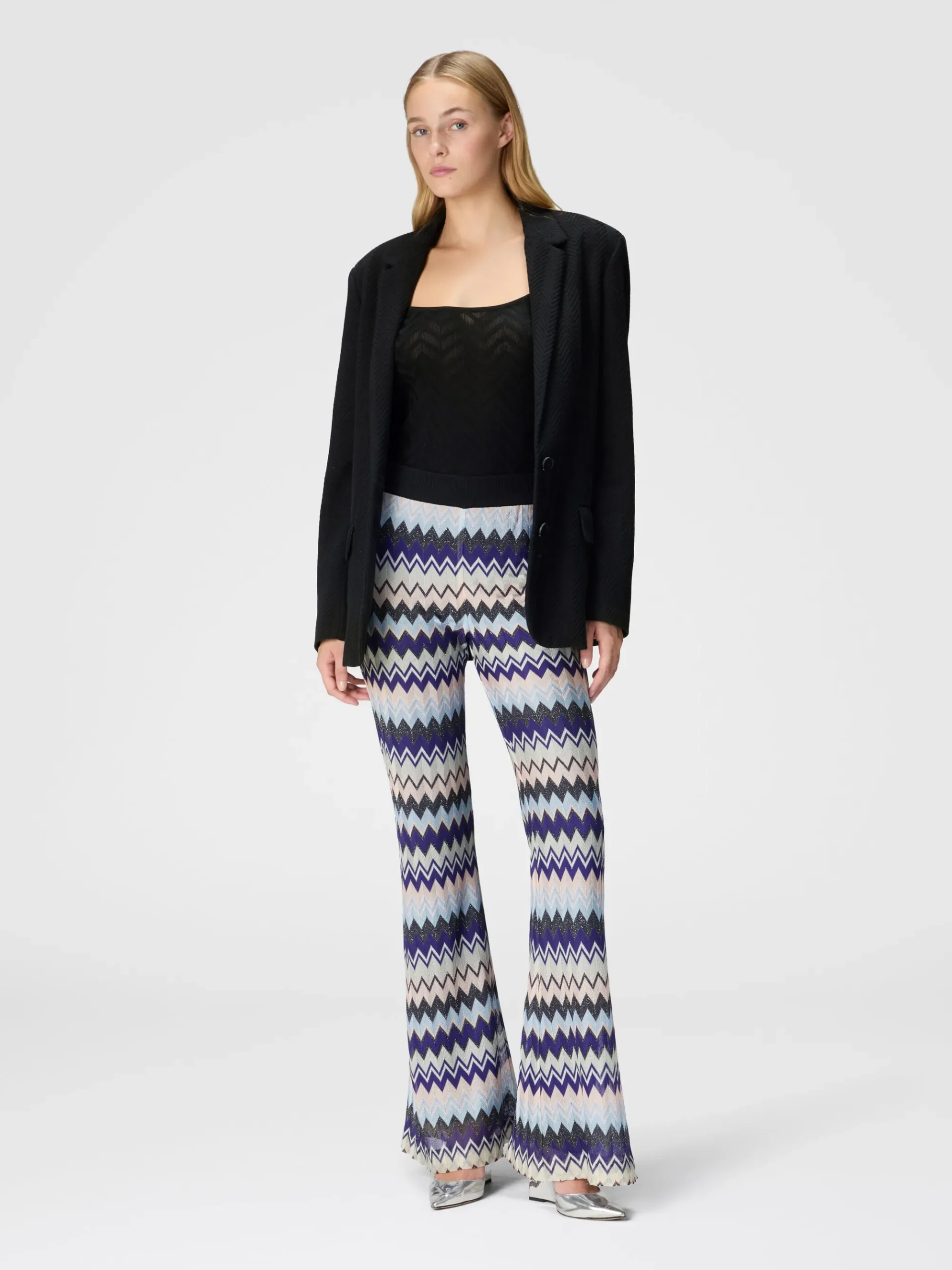 Pantaloni flare in viscosa zig zag lamé