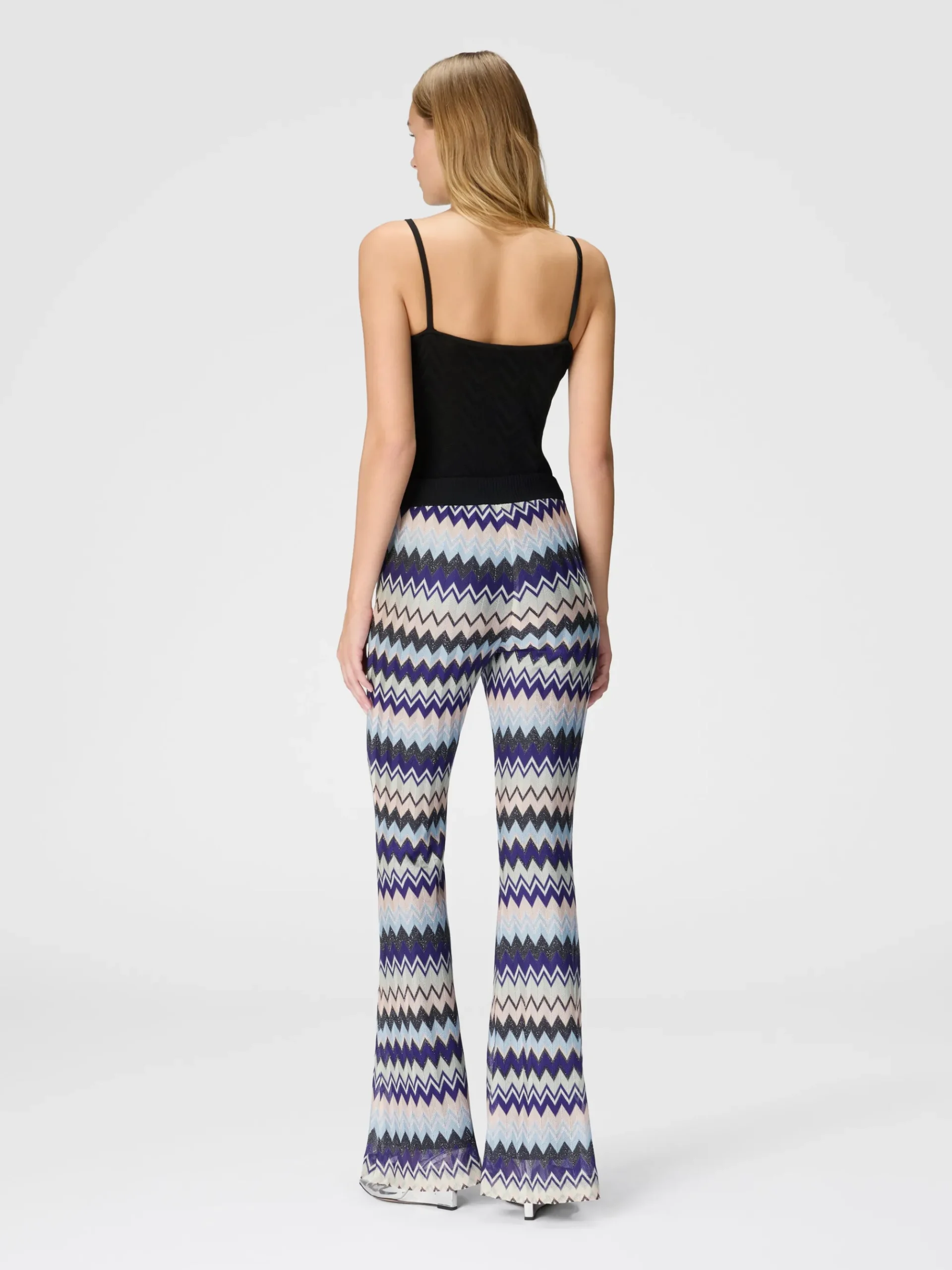 Pantaloni flare in viscosa zig zag lamé