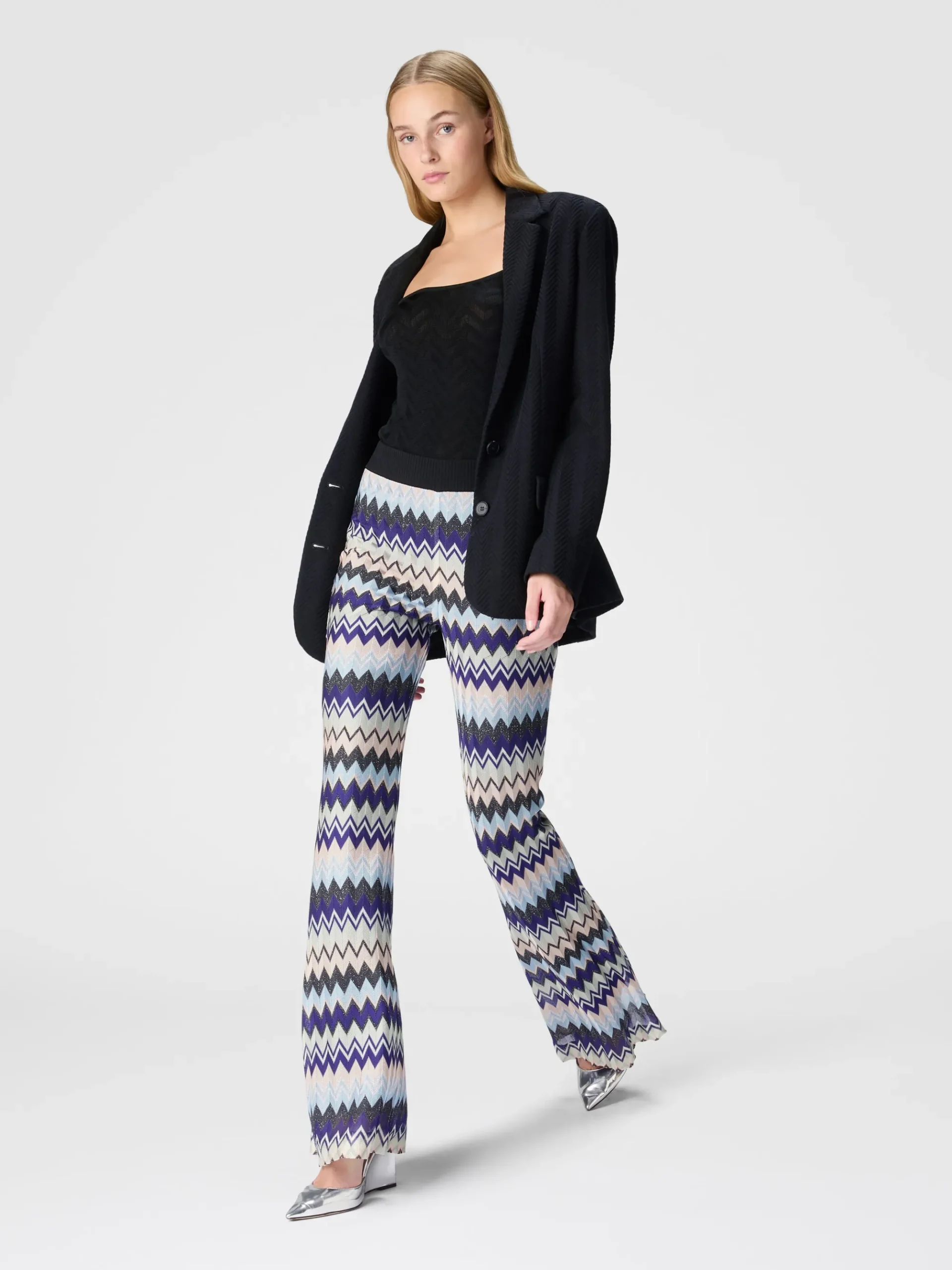Pantaloni flare in viscosa zig zag lamé