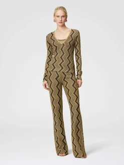 Pantaloni flare in viscosa zig zag lamé