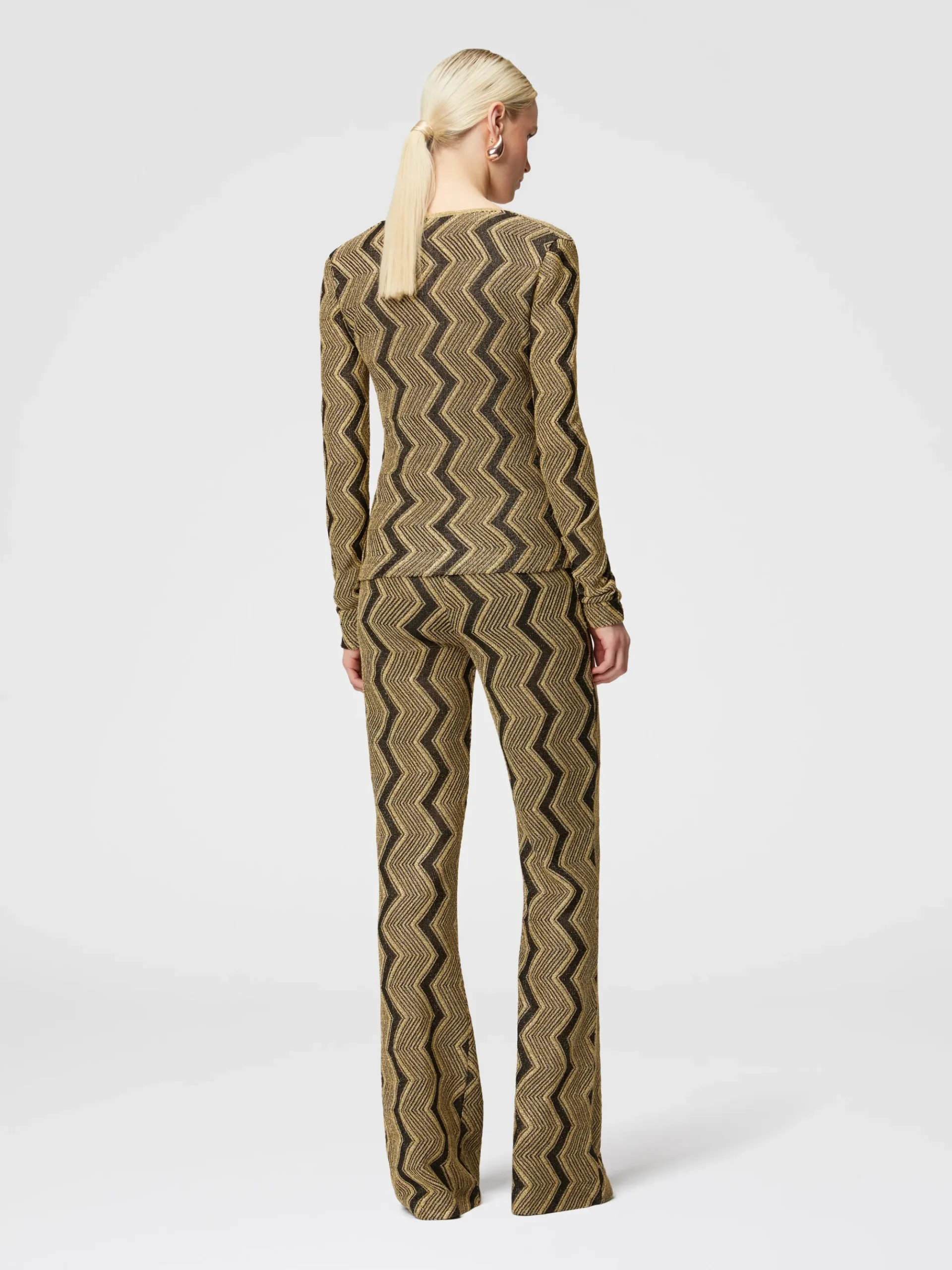 Pantaloni flare in viscosa zig zag lamé