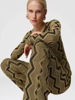 Pantaloni flare in viscosa zig zag lamé