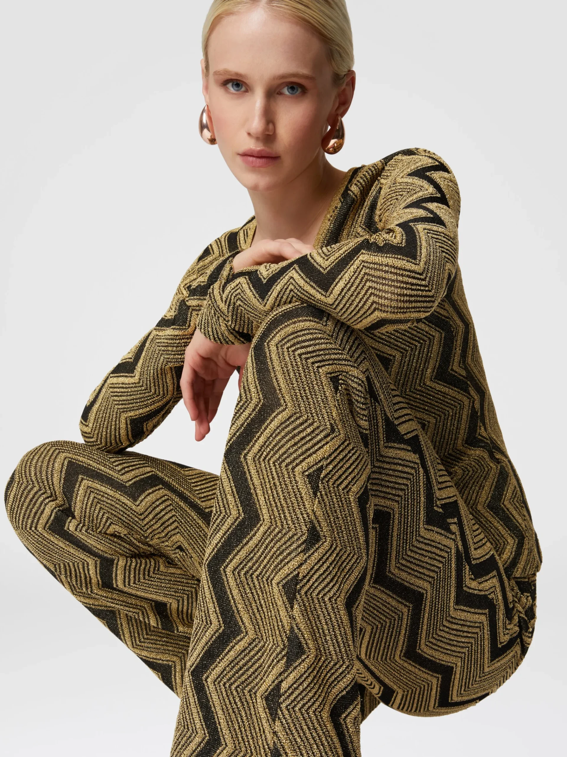 Pantaloni flare in viscosa zig zag lamé