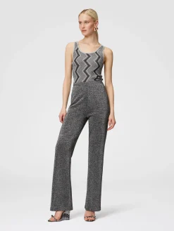 Pantaloni flare in viscosa effetto glitter