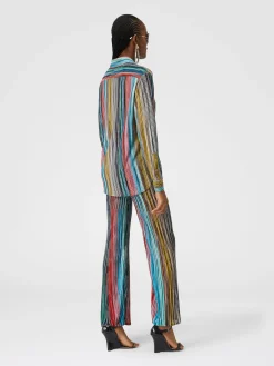 Pantaloni in maglia a costine fiammata con paillettes