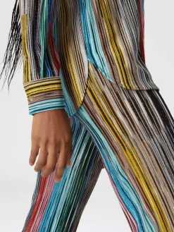 Pantaloni in maglia a costine fiammata con paillettes